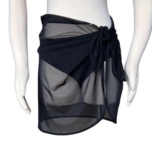 Anne Cole Sheer Chiffon Black Sarong Swimsuit Cover Up One Size - Picture 2 of 6